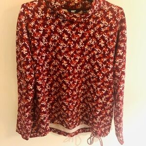 Lands End Turtleneck Shirt Women Size L  Floral Long Sleeve Casual Top
